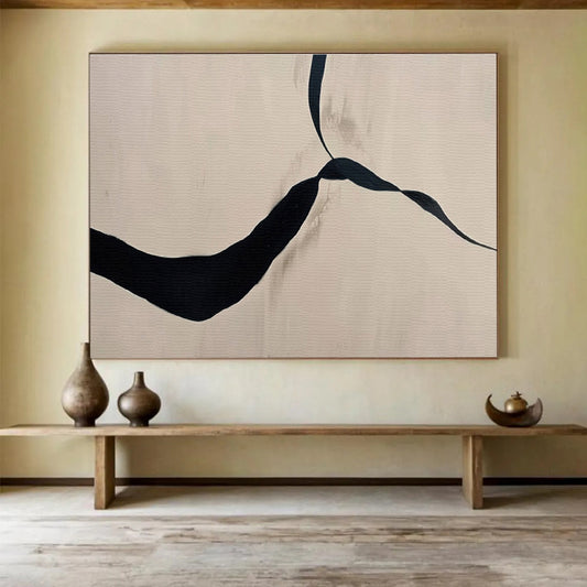 Beige and Black Abstract “Simple Elegant Flow” Painting On Canvas DKH145