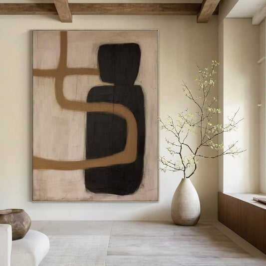 Black, Brown & Beige Shapes - Abstract Minimalist Acrylic On Canvas CT1301