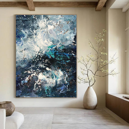 Dynamic Blue & White Textured Seascape - Impasto Seascape Acrylic On Canvas CT1352
