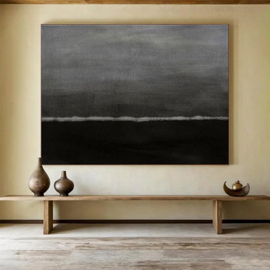 Dark Horizon - Monochromatic Abstract Landscape Painting On Canvas DKH598