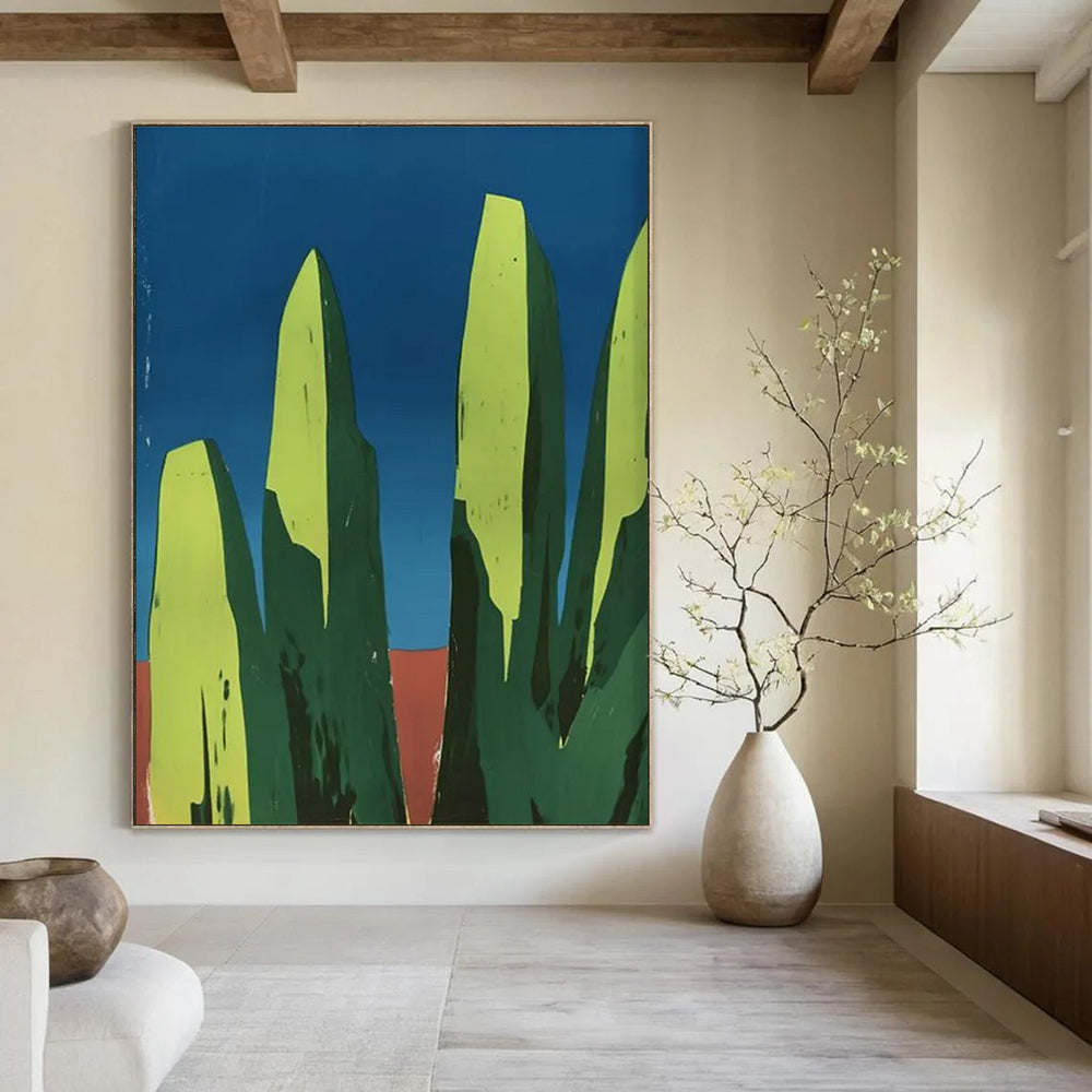 “Geometric Green Peaks” - Minimalist Abstract Painting On Canvas DTP093