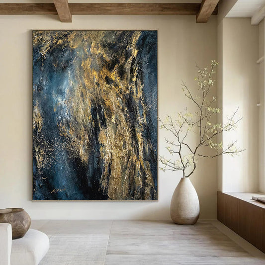 “Dark Gold Abstraction” - Dark & Gold Abstract Painting On Canvas CT2246