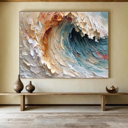Impasto Ocean Wave in Warm Tones Painting On Canvas DKH676