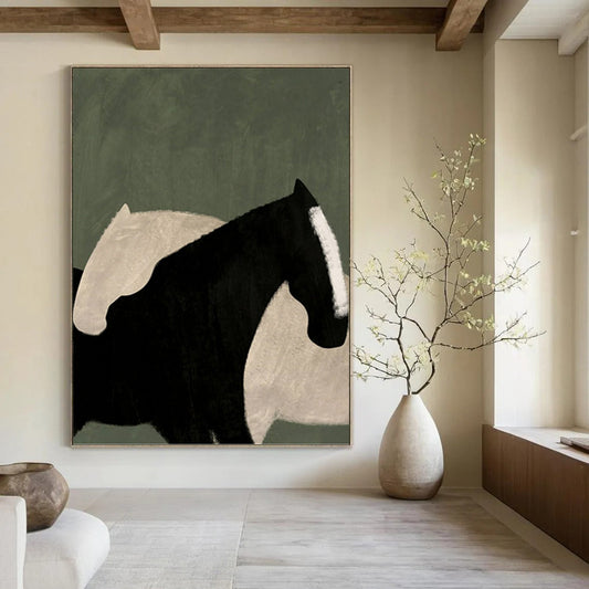 Abstract Black and White Horse Silhouettes - Equine Painting On Canvas DKH1411