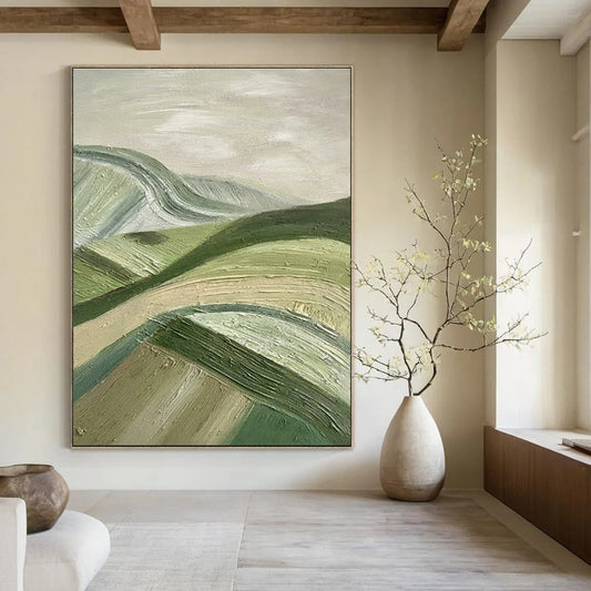 Green & Beige Rolling Hills - "Textured Landscapes" - Impasto Oil Painting CT1455