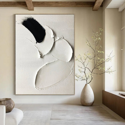 “Black & White Palette Knife” - Bold Minimalist Painting On Canvas DKH1665