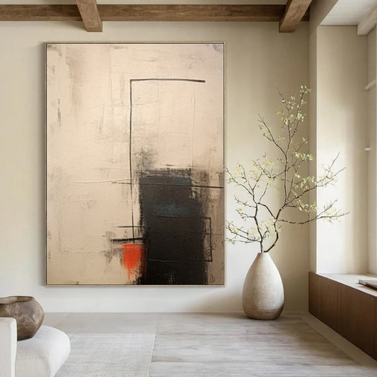 Linear Abstraction in Neutrals & Red - Abstract Geometric Oil CT1291