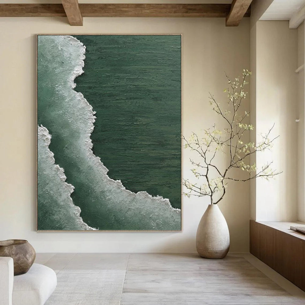 Green and White Wave Abstract - Abstract Painting On Canvas DKH1501