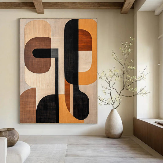 Wood - Toned Shapes - Abstract Geometric Wood - Look Painting On Canvas DKH1242