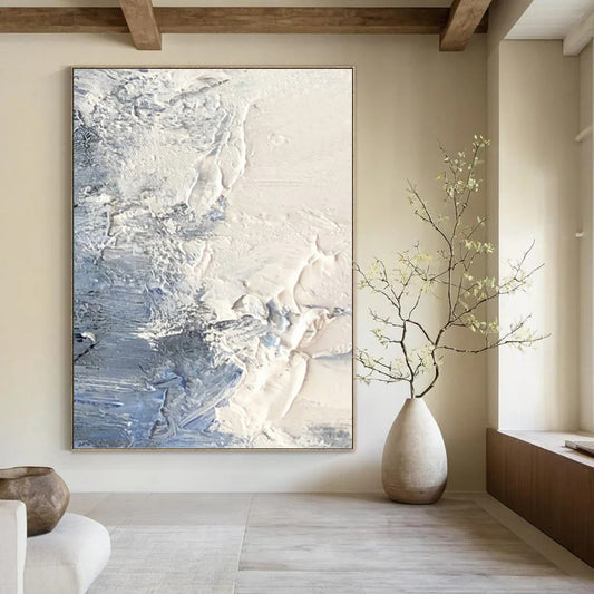 White & Blue Textured Surface - Abstract Textured Painting On Canvas DKH1265