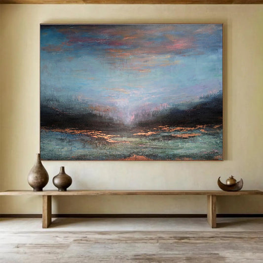“Colorful Sky Over Glowing River” - Enchanting Landscape Painting On Canvas DKH780