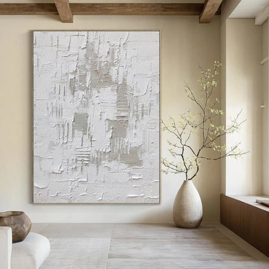 “Textured White Minimalism” - Subtle Abstract Painting On Canvas DKH1063