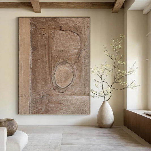 “Brown Textured Symbol” – Minimalist Abstract Art CT1201