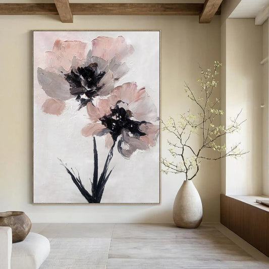 Textured Pink Flowers - Impasto Floral Acrylic Painting CT1428