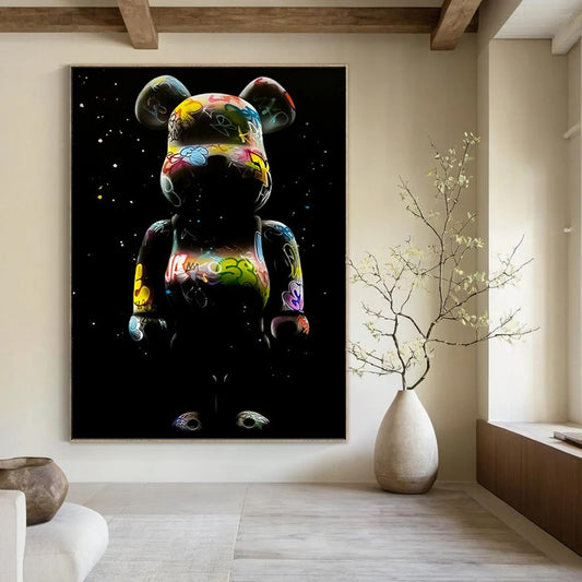 “Colorful Graffiti Bear” - Pop - Art Inspired Sculpture - Style Painting On Canvas DKH1619