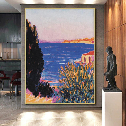 “Coastal View: Vivid Fauvist Landscape” ,Fauvist Landscape Oil Painting CT0878