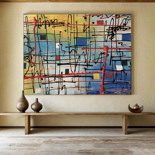 “Colorful Grid Abstract” - Dynamic Abstract Painting On Canvas DKH842