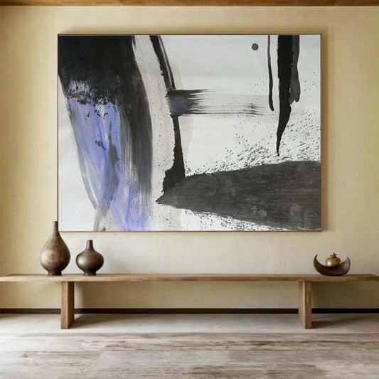 “Black, White, and Purple Abstract” - Minimalist Abstract Painting On Canvas DKH852