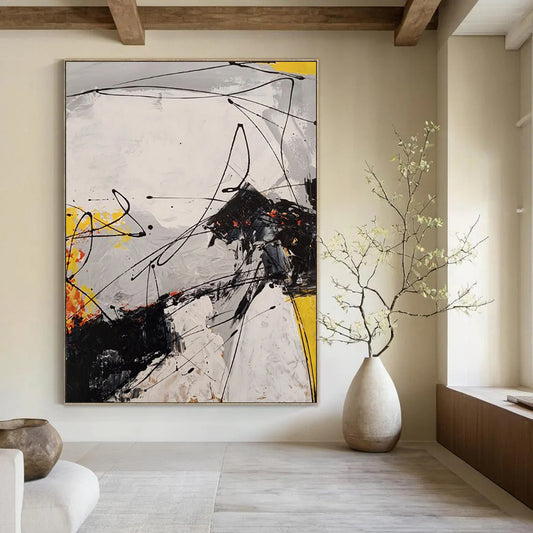 “Dynamic Black - White - Color Abstraction” - Abstract Expressionist Painting On Canvas DTP054