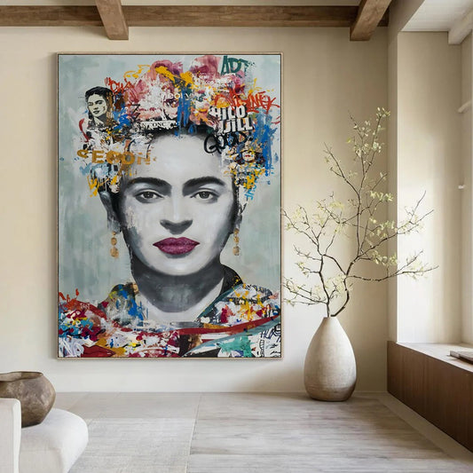 “Frida - Inspired Collage Portrait” - Colorful Collage Portrait Painting On Canvas CT2184