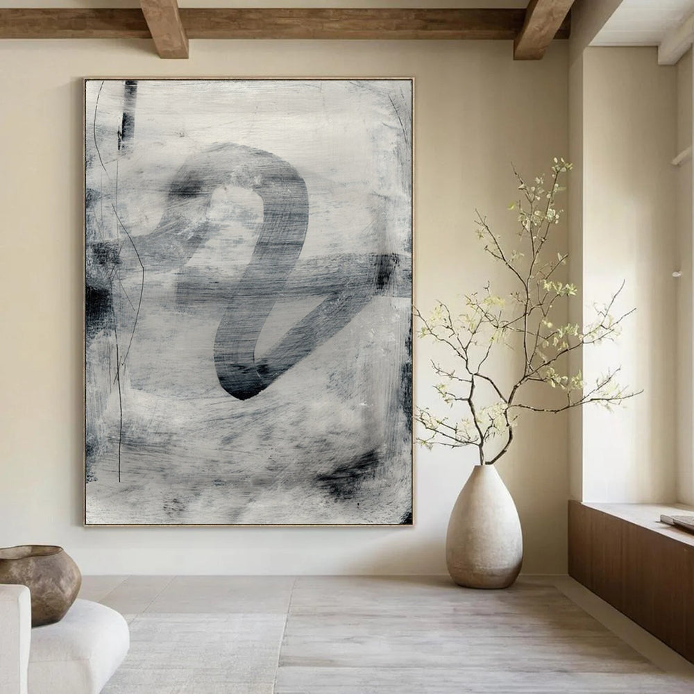 “Monochrome Gray Abstract Swirl” - Minimalist Abstract Painting On Canvas DTP189