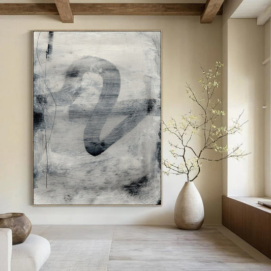 “Monochrome Gray Abstract Swirl” - Minimalist Abstract Painting On Canvas DTP189