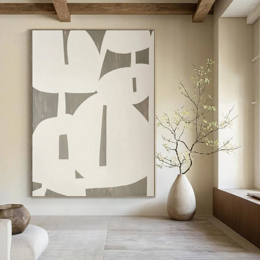 “Gray and White Geometric Abstraction” - Minimalist Abstract Painting On Canvas DKH1075