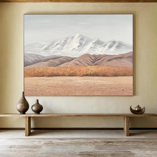 Snowy Mountain Landscape - Gray, White & Brown Landscape Painting On Canvas DKH890