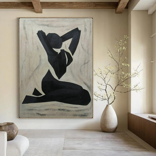“Black Abstract Figure” – Cubist - Inspired Oil Painting On Canvas CT2164