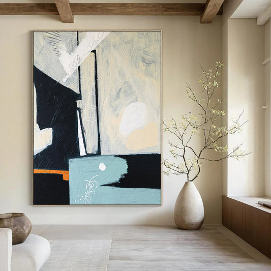 Neutral Tones Abstract - Blacks, Whites, and Subtle Pops Painting On Canvas CT2378