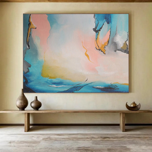 “Pastel - Toned Abstract Forms - Blues, Pinks, and Fluid Shapes” Painting On Canvas DKH021