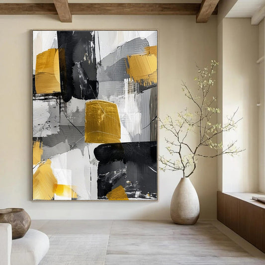 Black - Gold Abstract Blocks - Abstract Expressionist Acrylic CT1279