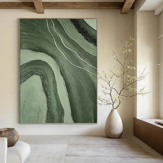 Flowing Green and Gray Abstract Layers - Abstract Painting On Canvas DKH1484
