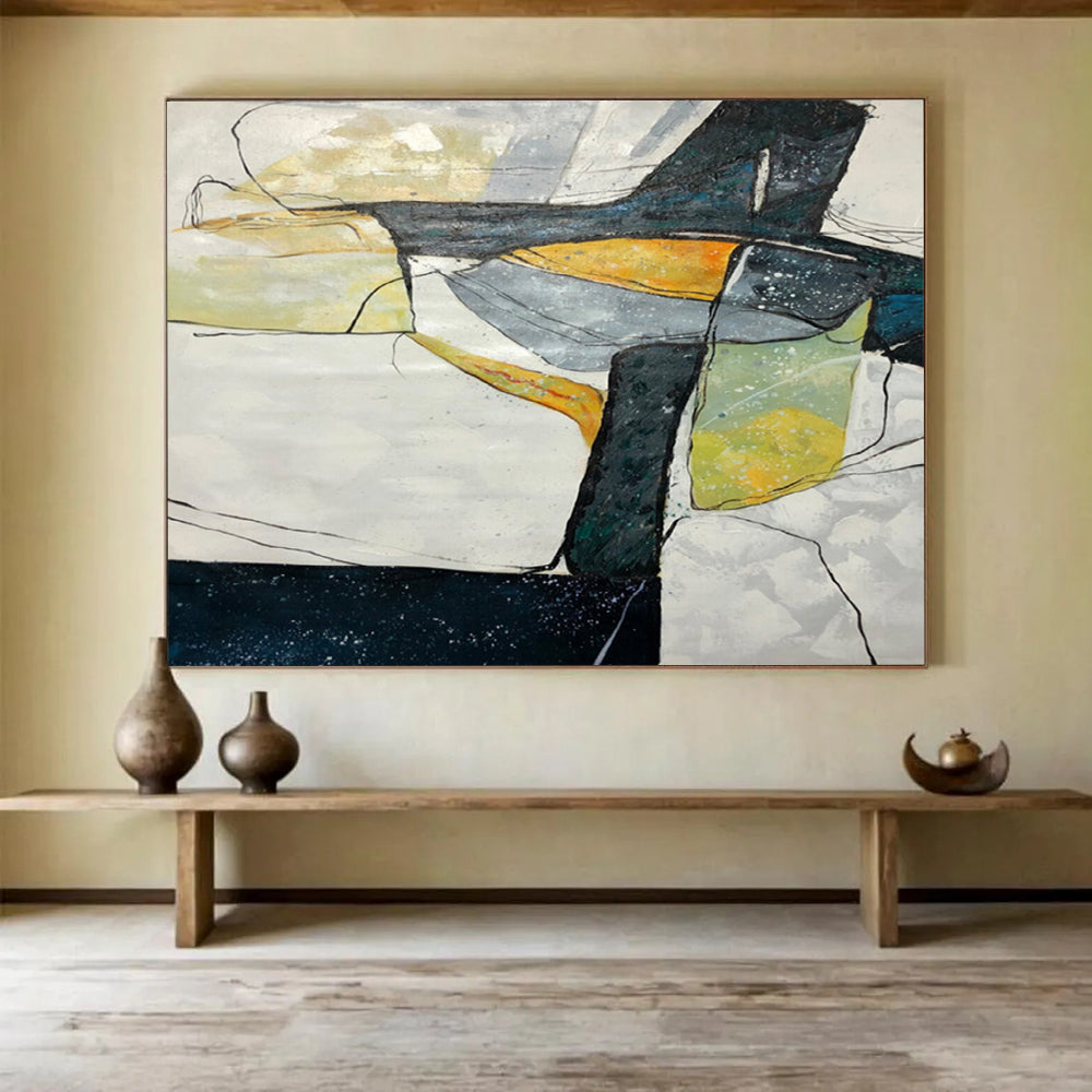 “Color - Blocked, Abstract Forms ‘Geometric Coastal Abstraction’” - Abstract Geometric Painting On Canvas DLZ038