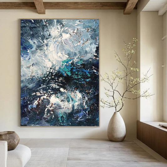 Dynamic Blue & White Textured Seascape - Impasto Seascape Acrylic On Canvas CT1351