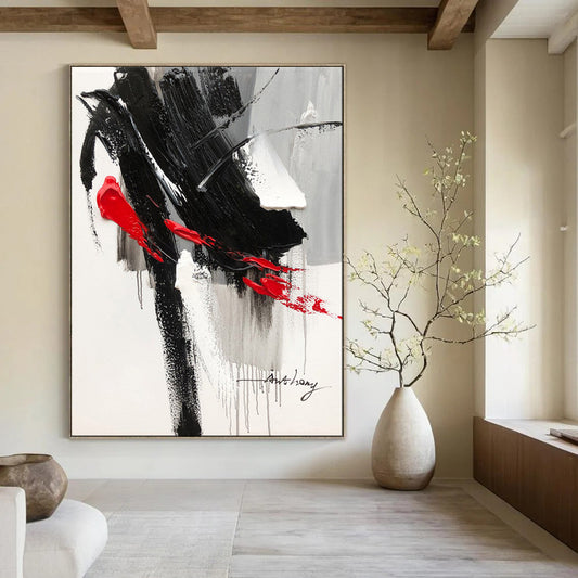 “Black, White, and Red Drama” – Bold Abstract Acrylic CT2088