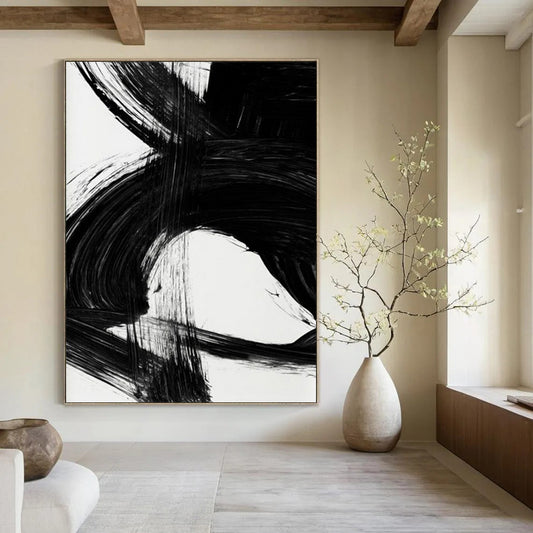 “Energetic Black Ink Wave” - Vibrant Black Ink Abstract Painting On Canvas DTP196