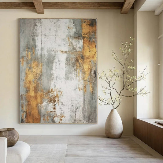 Grey - Gold Textured Abstract II - Abstract Impasto Acrylic CT1271