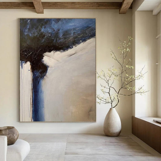 Blue, Black, and White Abstract Composition - Abstract Painting On Canvas DKH1499