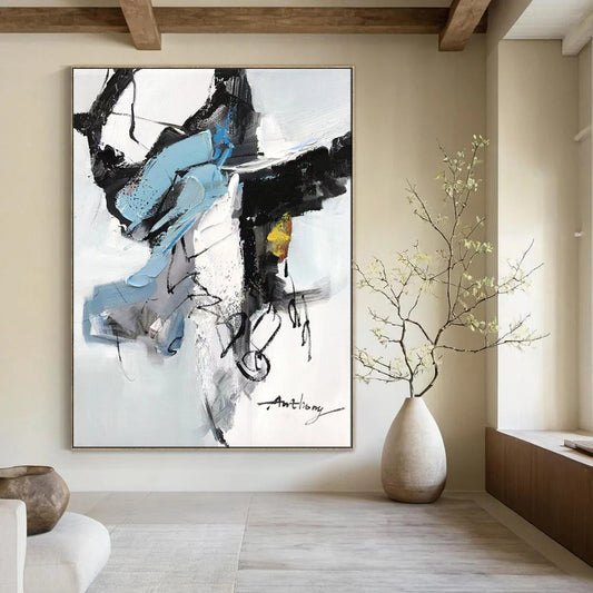 “Blue and Black Abstract Intrigue” – Dynamic Abstract Acrylic CT2086
