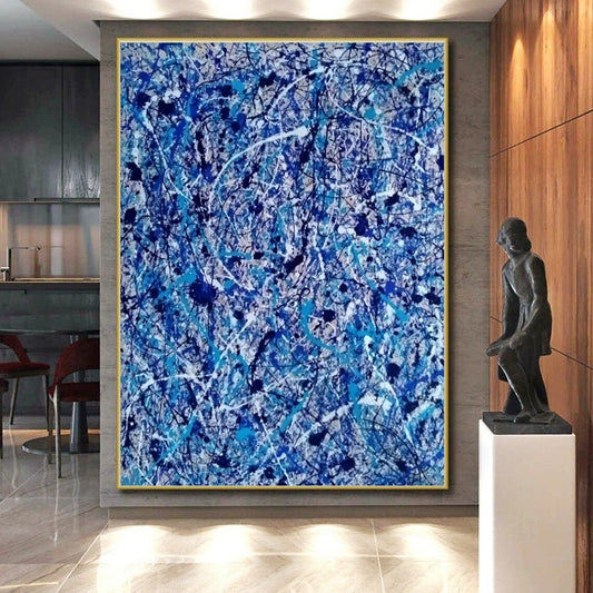 “Blue Drip Chaos” ,Abstract Expressionist Drip Art CT0886