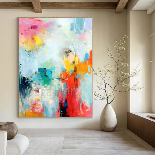 “Pastel Color Burst Abstraction” - Cheerful Abstract Painting On Canvas DKH1065
