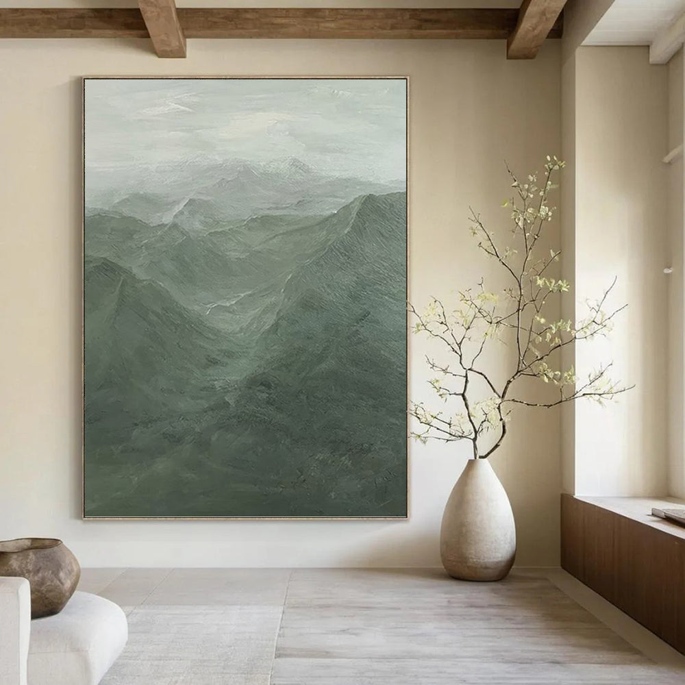 Misty Green Mountain Landscape - Landscape Painting On Canvas DKH1497