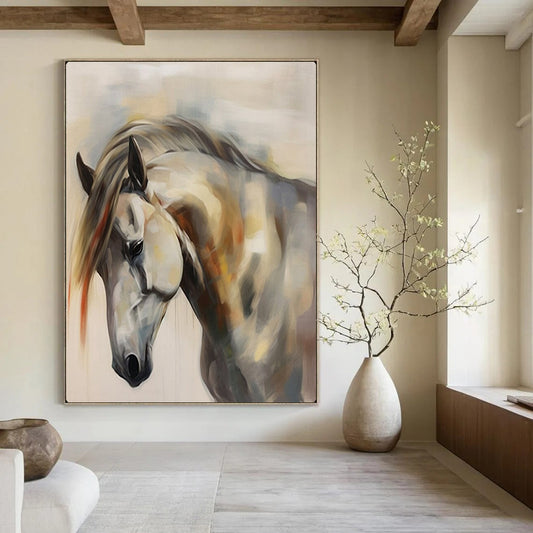 “Soft - Colored Horse Portrait” – Impressionistic Animal Oil Painting On Canvas CT2144