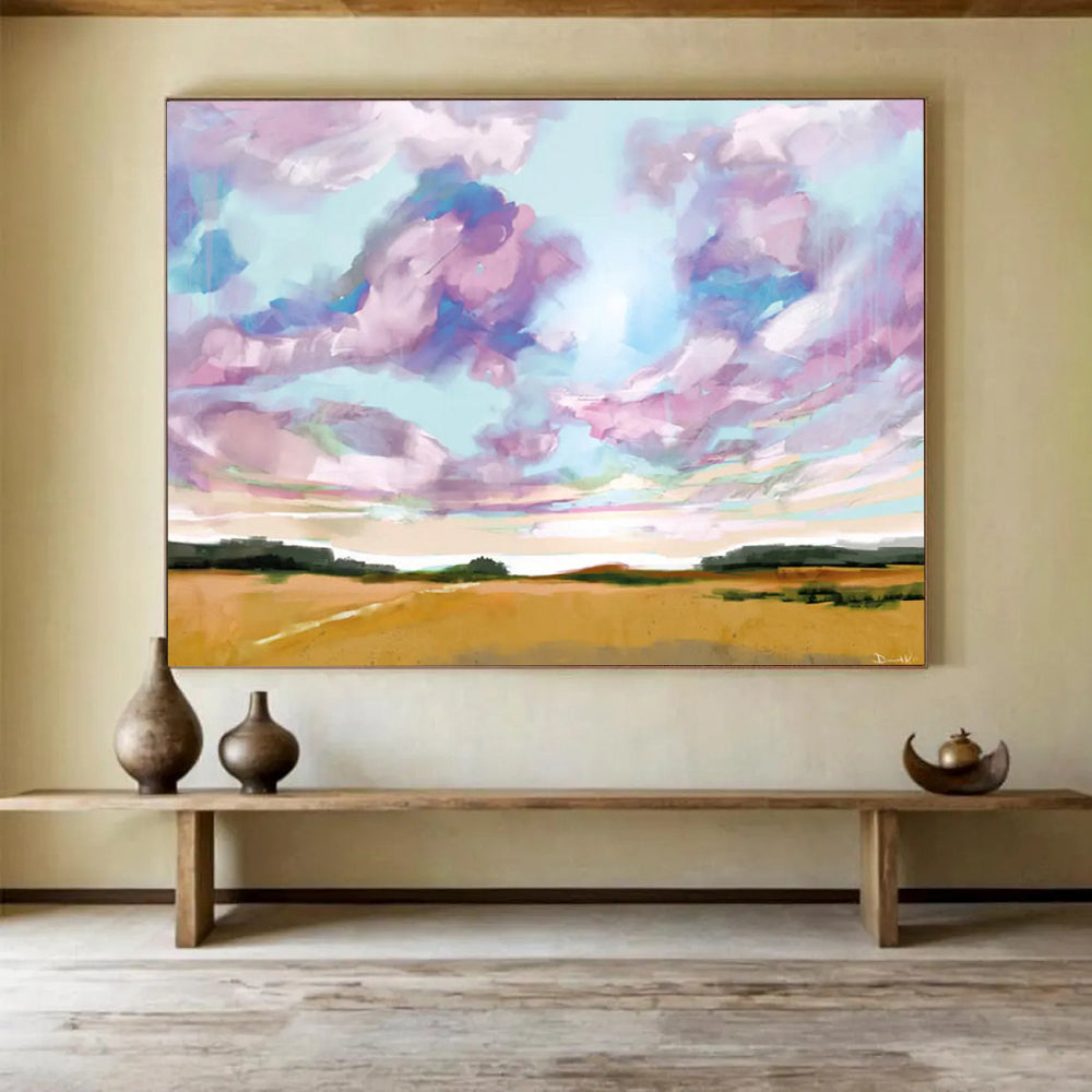 “Vibrant Sky and Field Abstract” Landscape - inspired Abstract Painting On Canvas DLZ149