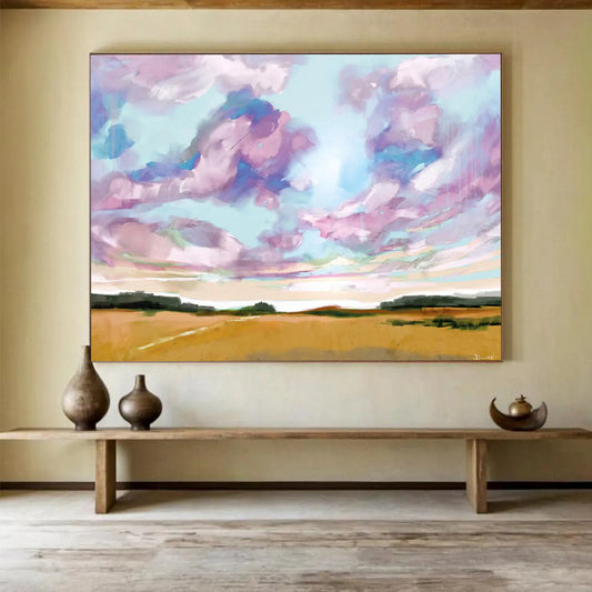“Vibrant Sky and Field Abstract” Landscape - inspired Abstract Painting On Canvas DLZ149