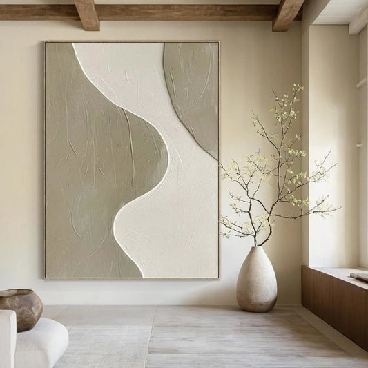 “Textured Beige & White Abstract” - Abstract Painting On Canvas CT2340