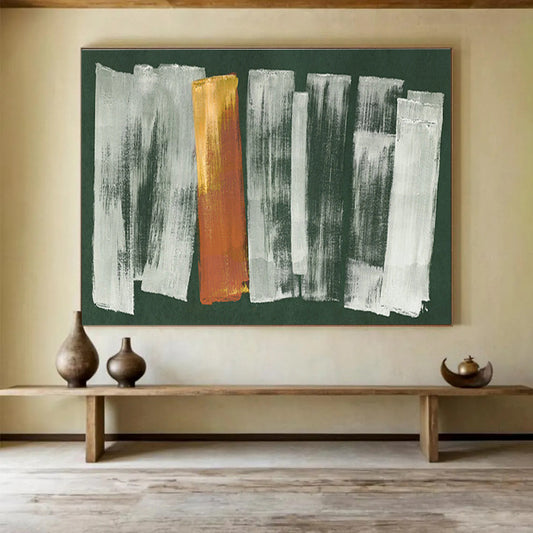 Green Background with Colorful Strokes - Abstract Expressionist Painting On Canvas DKH612