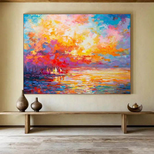 “Vibrant Sunset Abstract” Abstract Impasto Painting On Canvas DKH409
