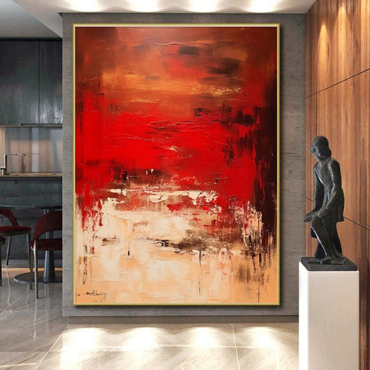 Red, Brown & White Abstract Textures, “Intense Serenity” - Impasto Abstract Painting CT0776